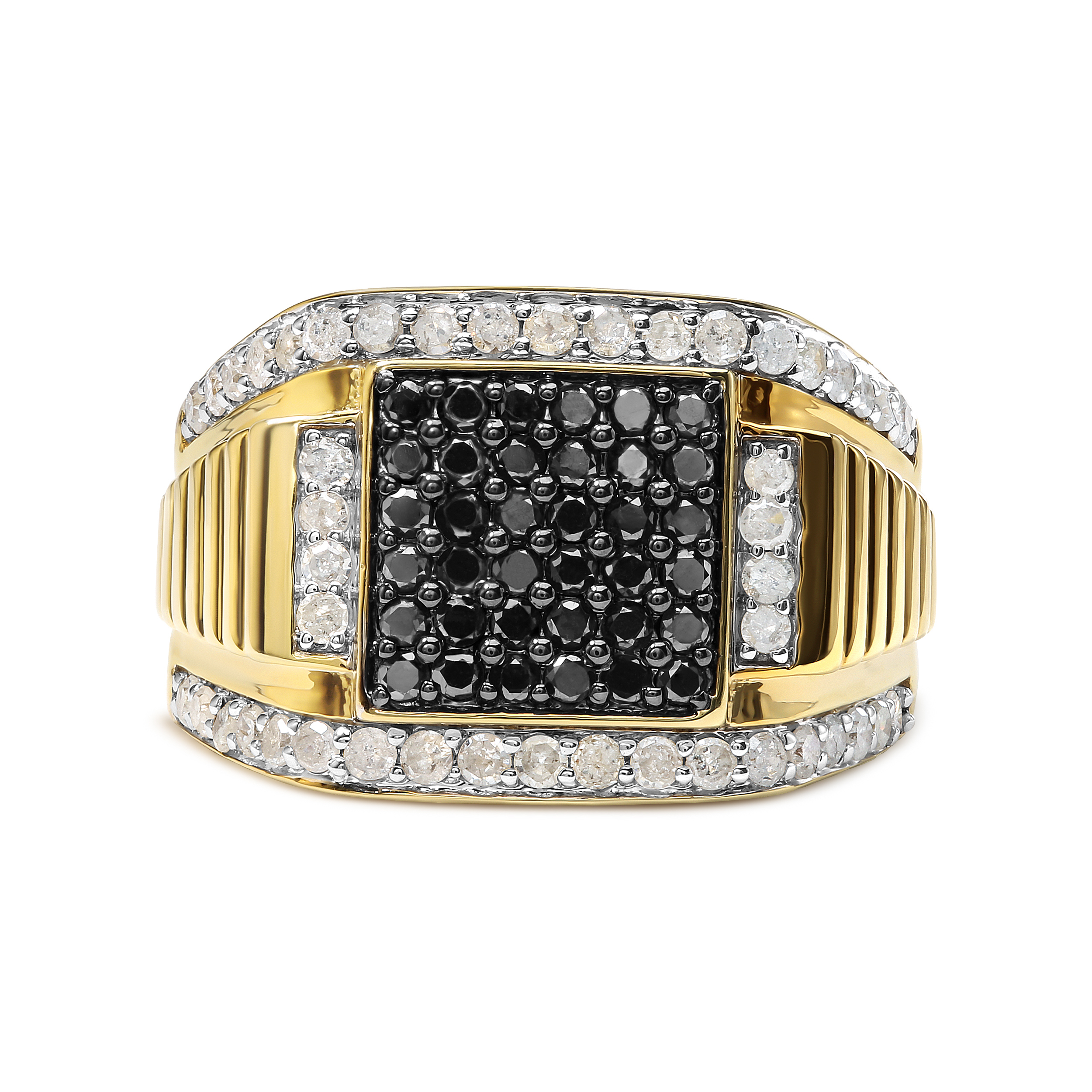 Men's 10k Yellow Gold 1 1/2 Cttw White And Black Treated Diamond Cluster Ring